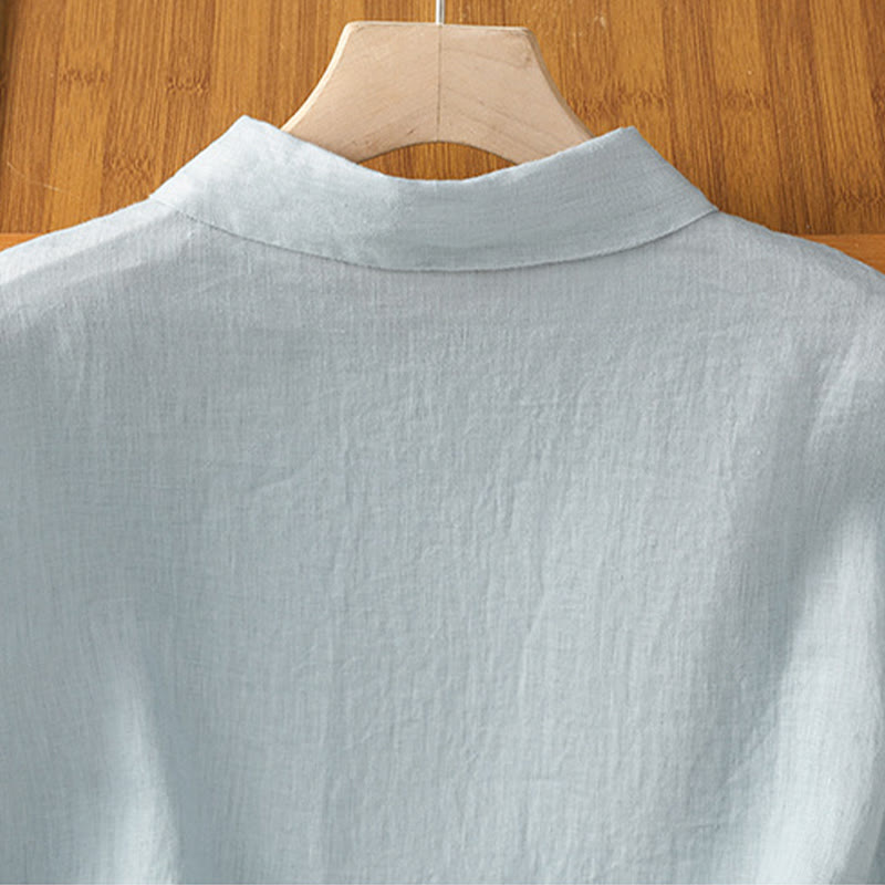 Chemise d'été unie à manches courtes pour femme avec boutons et motif Buddha Stones - image 5