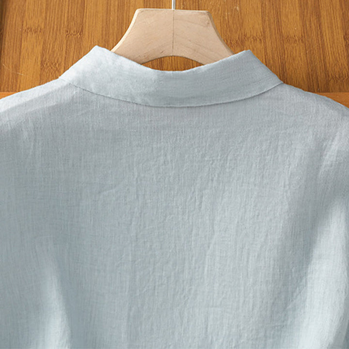 Chemise d'été unie à manches courtes pour femme avec boutons et motif Buddha Stones - image 5