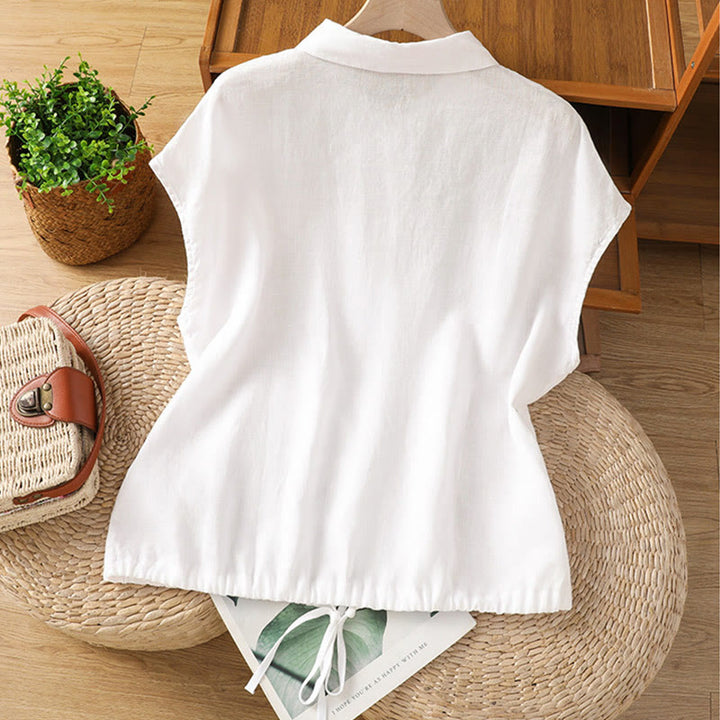 Chemise d'été unie à manches courtes pour femme avec boutons et motif Buddha Stones - image 9