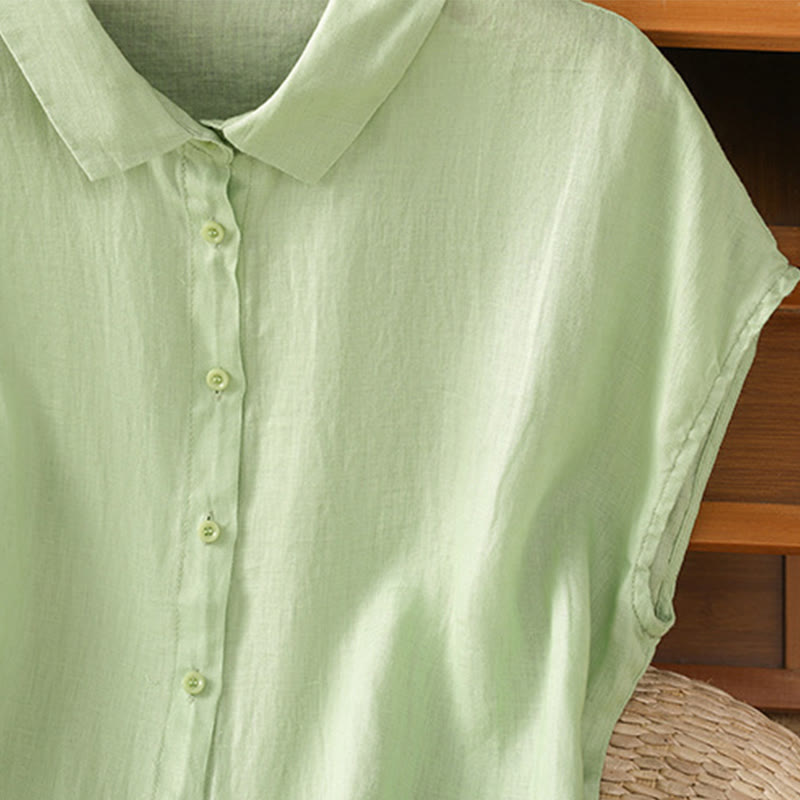 Chemise d'été unie à manches courtes pour femme avec boutons et motif Buddha Stones - image 18