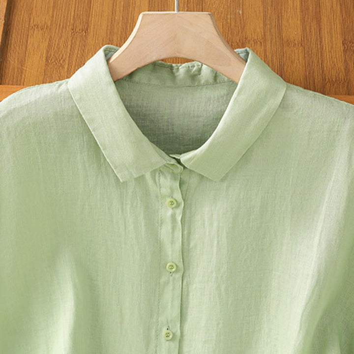Chemise d'été unie à manches courtes pour femme avec boutons et motif Buddha Stones - image 17