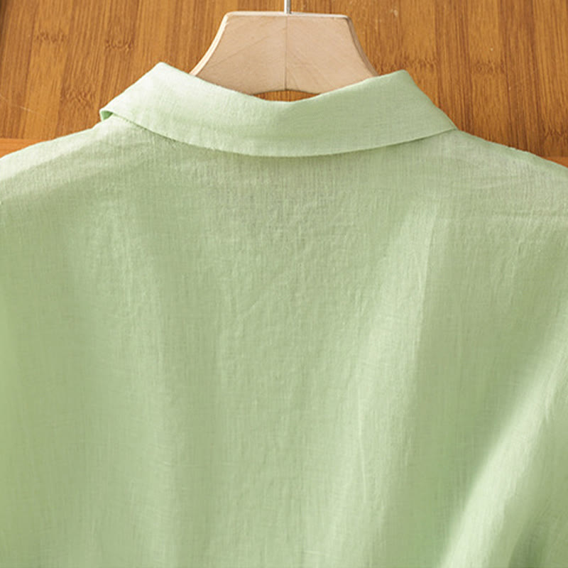 Chemise d'été unie à manches courtes pour femme avec boutons et motif Buddha Stones - image 19
