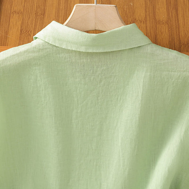 Chemise d'été unie à manches courtes pour femme avec boutons et motif Buddha Stones - image 19