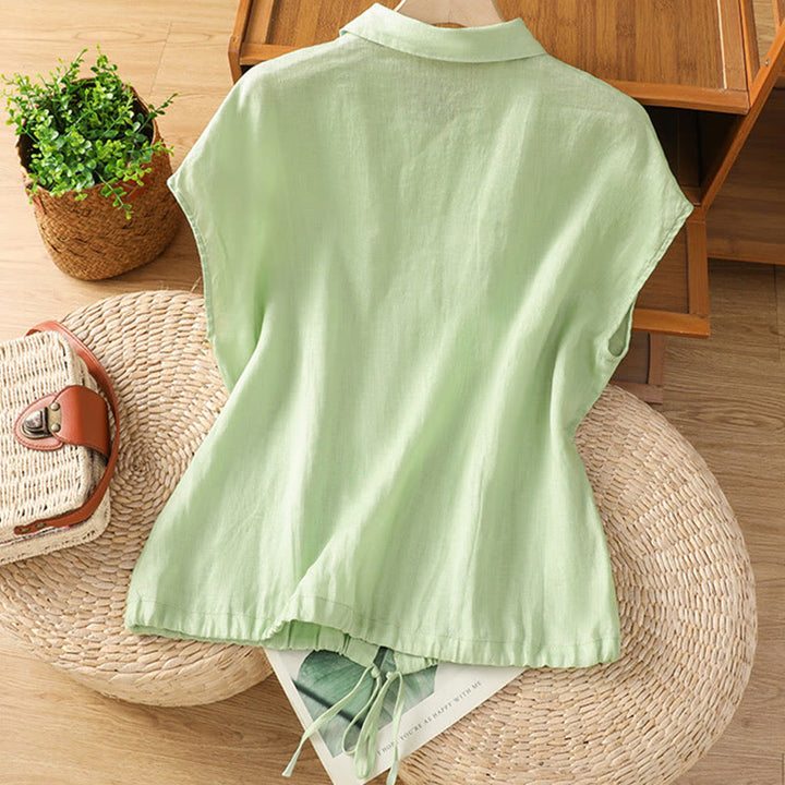 Chemise d'été unie à manches courtes pour femme avec boutons et motif Buddha Stones - image 15