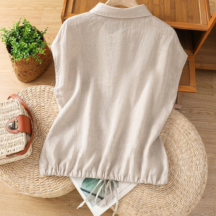 Chemise d'été unie à manches courtes pour femme avec boutons et motif Buddha Stones - image 24