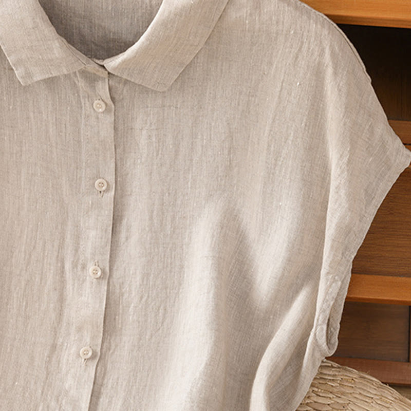 Chemise d'été unie à manches courtes pour femme avec boutons et motif Buddha Stones - image 27