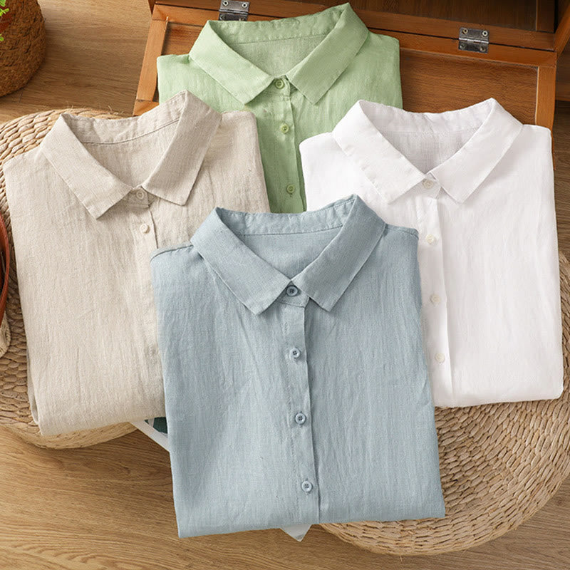 Chemise d'été unie à manches courtes pour femme avec boutons et motif Buddha Stones - image 2