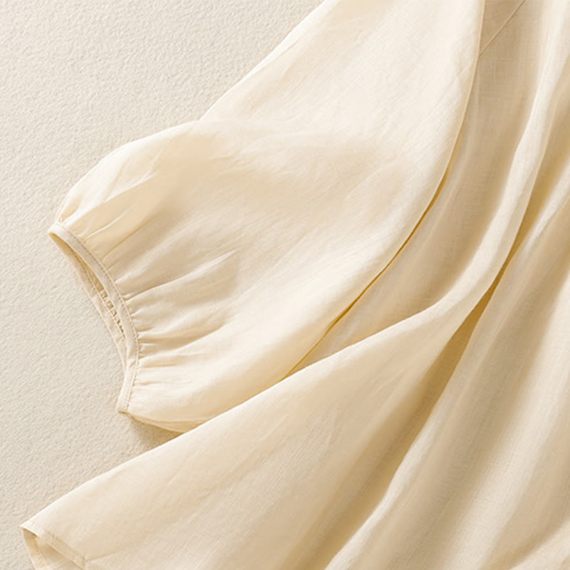 Chemise en coton à col rond et manches trois-quarts pour femme avec boutons et Buddha Stones - image 19