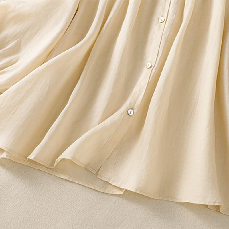 Chemise en coton à col rond et manches trois-quarts pour femme avec boutons et Buddha Stones - image 22