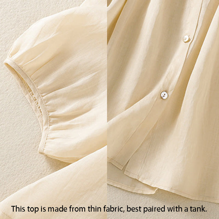 Chemise en coton à col rond et manches trois-quarts pour femme avec boutons et Buddha Stones - image 23