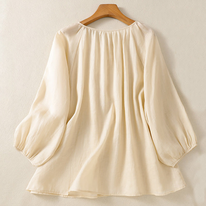 Chemise en coton à col rond et manches trois-quarts pour femme avec boutons et Buddha Stones - image 14