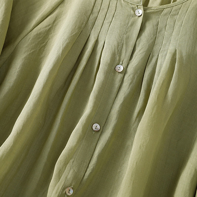 Chemise en coton à col rond et manches trois-quarts pour femme avec boutons et Buddha Stones - image 8