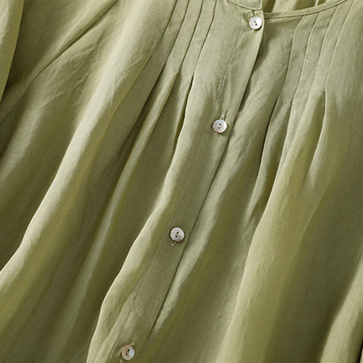 Chemise en coton à col rond et manches trois-quarts pour femme avec boutons et Buddha Stones - image 8