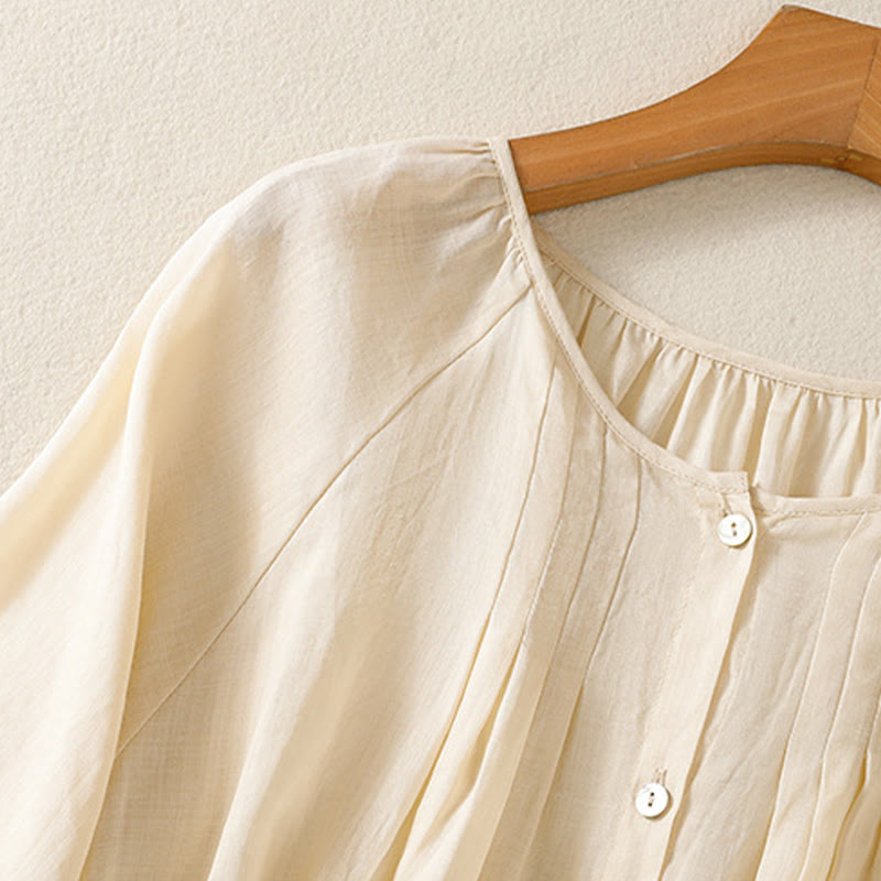 Chemise en coton à col rond et manches trois-quarts pour femme avec boutons et Buddha Stones - image 14