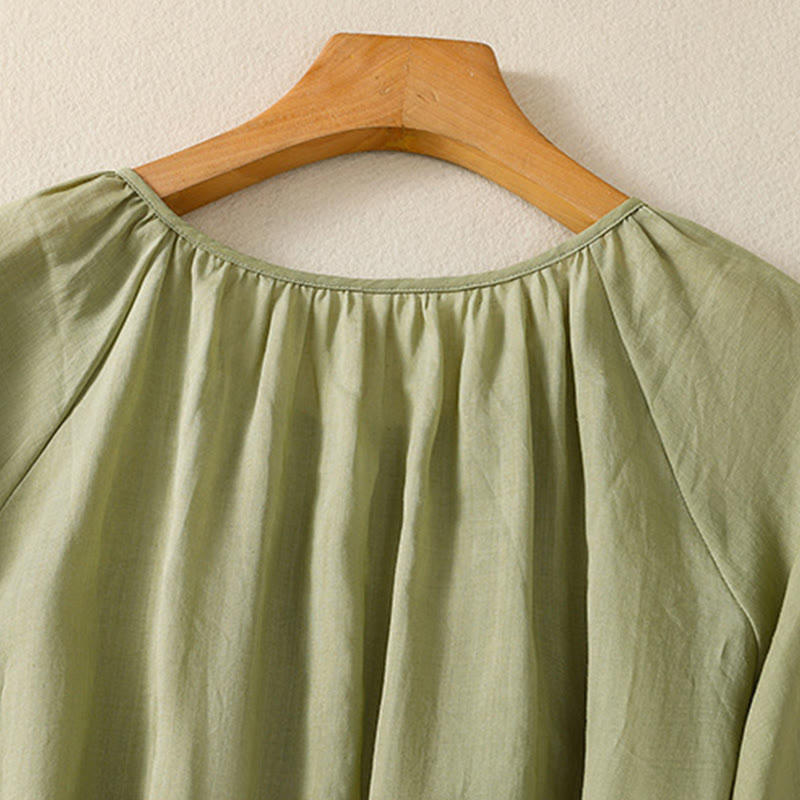 Chemise en coton à col rond et manches trois-quarts pour femme avec boutons et Buddha Stones - image 8