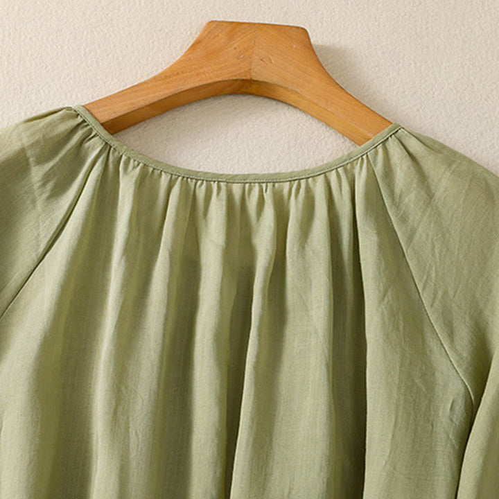 Chemise en coton à col rond et manches trois-quarts pour femme avec boutons et Buddha Stones - image 8