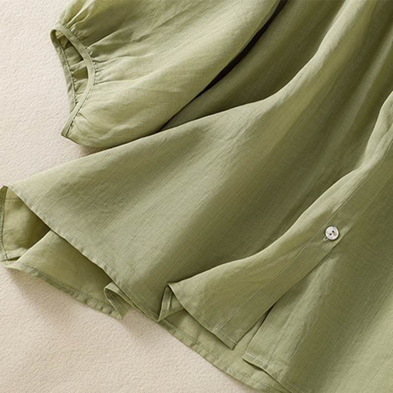 Chemise en coton à col rond et manches trois-quarts pour femme avec boutons et Buddha Stones - image 9