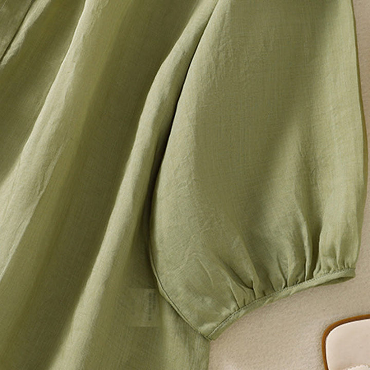 Chemise en coton à col rond et manches trois-quarts pour femme avec boutons et Buddha Stones - image 10