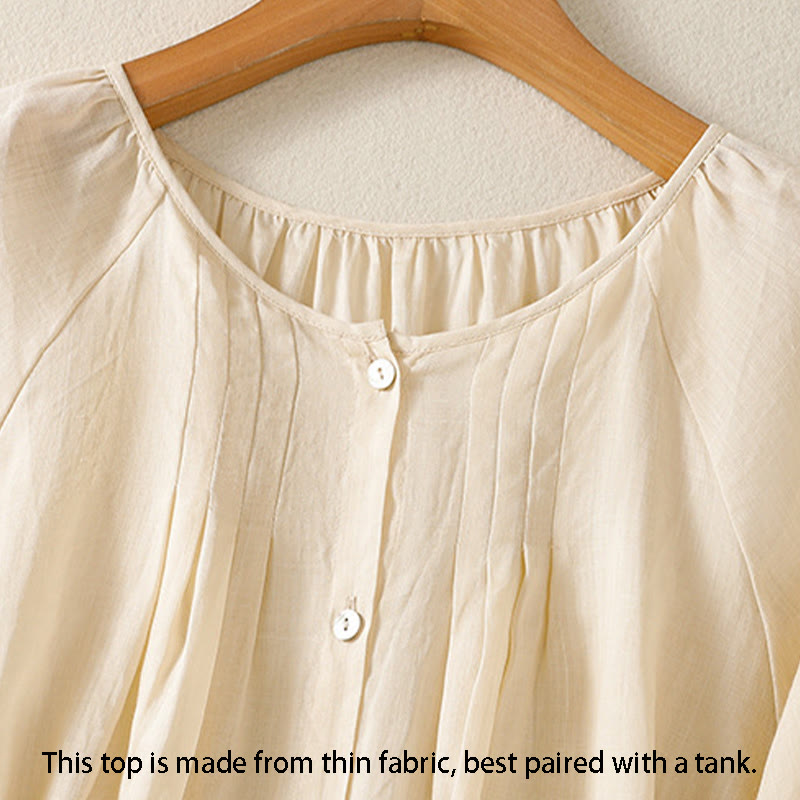 Chemise en coton à col rond et manches trois-quarts pour femme avec boutons et Buddha Stones - image 16