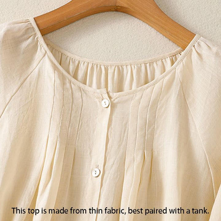 Chemise en coton à col rond et manches trois-quarts pour femme avec boutons et Buddha Stones - image 16