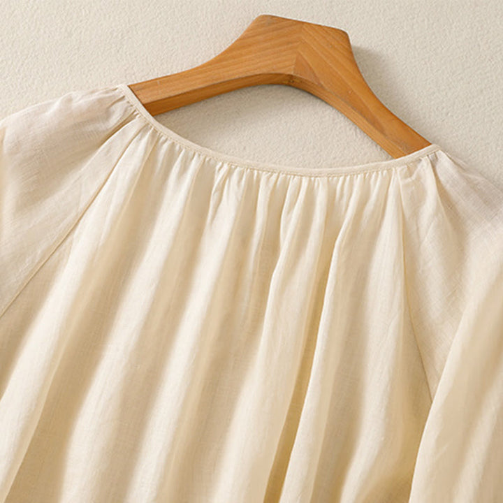 Chemise en coton à col rond et manches trois-quarts pour femme avec boutons et Buddha Stones - image 16