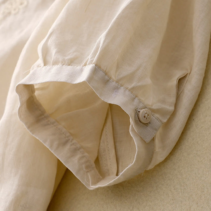 Chemise en coton à manches courtes et col rond pour femme, broderie Buddha Stones Line - image 8