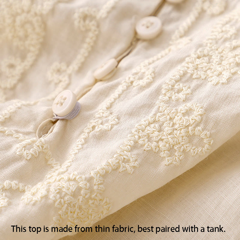 Chemise en coton à manches courtes et col rond pour femme, broderie Buddha Stones Line - image 7