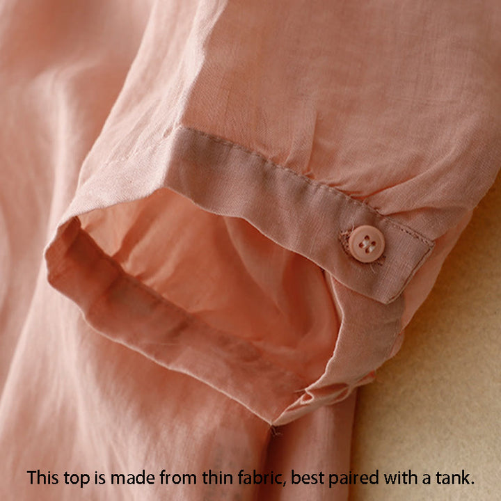 Chemise en coton à manches courtes et col rond pour femme, broderie Buddha Stones Line - image 15