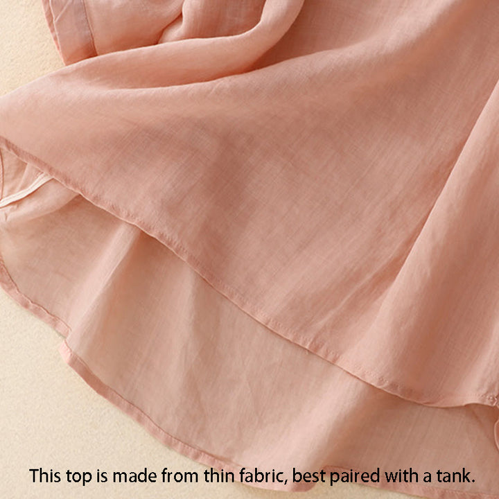 Chemise en coton à manches courtes et col rond pour femme, broderie Buddha Stones Line - image 16