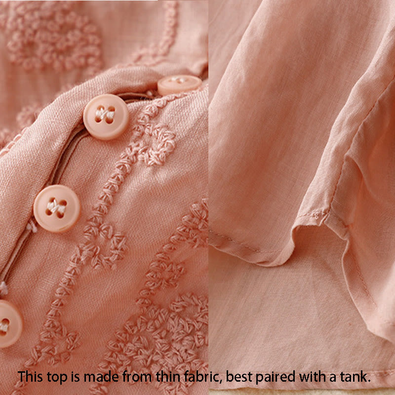 Chemise en coton à manches courtes et col rond pour femme, broderie Buddha Stones Line - image 14