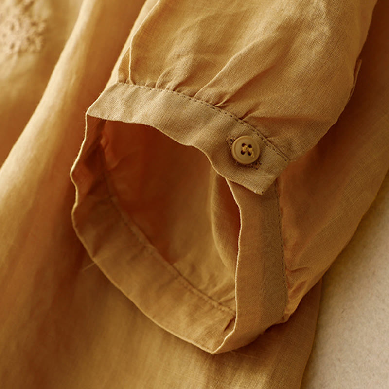 Chemise en coton à manches courtes et col rond pour femme, broderie Buddha Stones Line - image 22