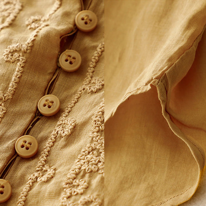 Chemise en coton à manches courtes et col rond pour femme, broderie Buddha Stones Line - image 21