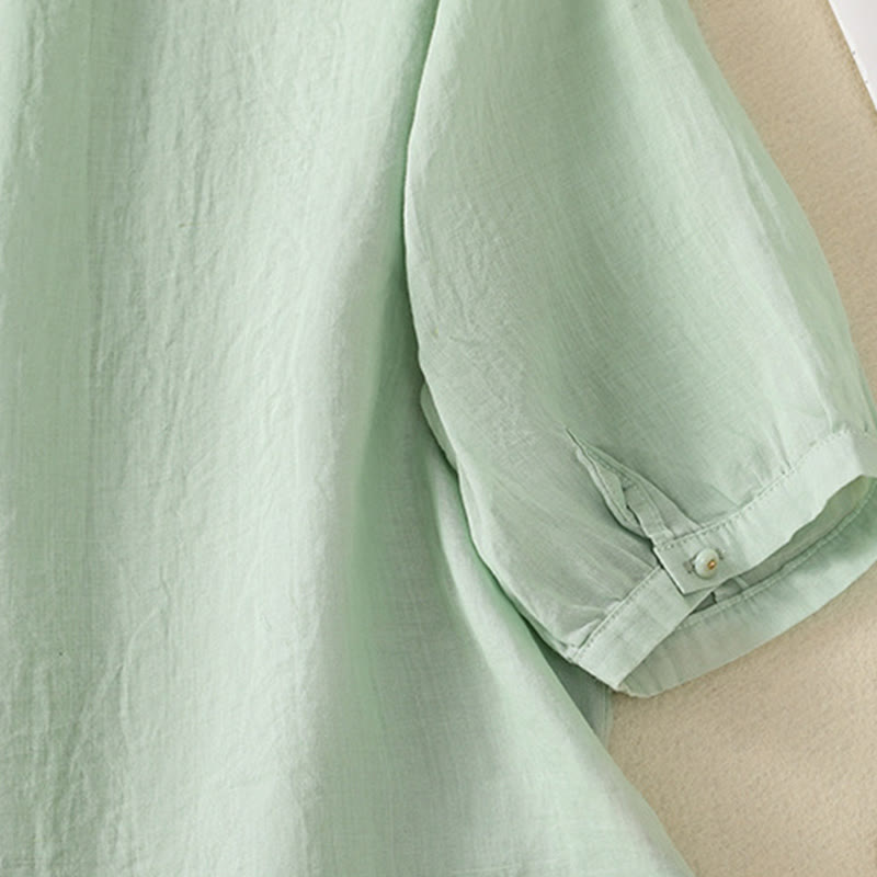 Chemise en coton à manches mi-longues et boutons brodés de fleurs roses et de Buddha Stones pour femme - image 9