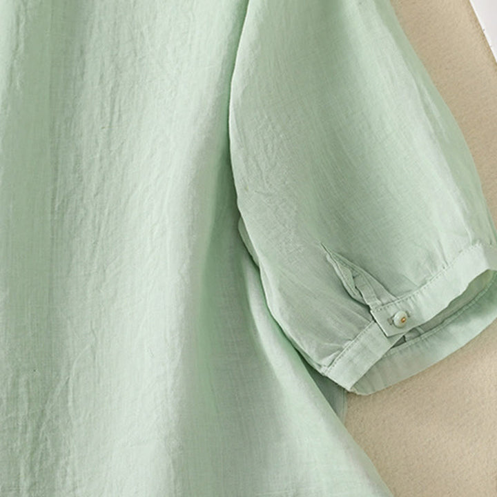 Chemise en coton à manches mi-longues et boutons brodés de fleurs roses et de Buddha Stones pour femme - image 9