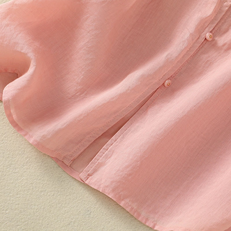 Chemise en coton à manches mi-longues et boutons brodés de fleurs roses et de Buddha Stones pour femme - image 21