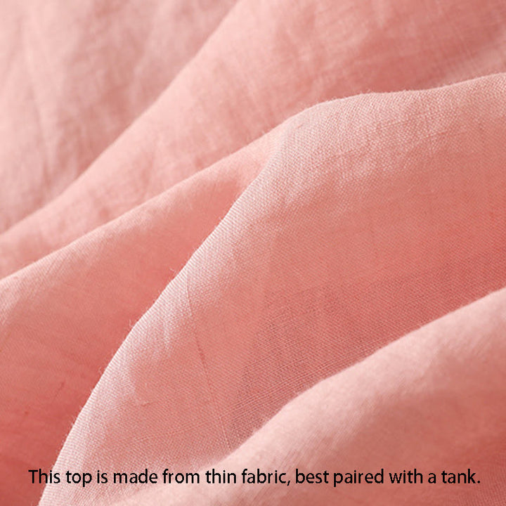 Chemise en coton à manches mi-longues et boutons brodés de fleurs roses et de Buddha Stones pour femme - image 22