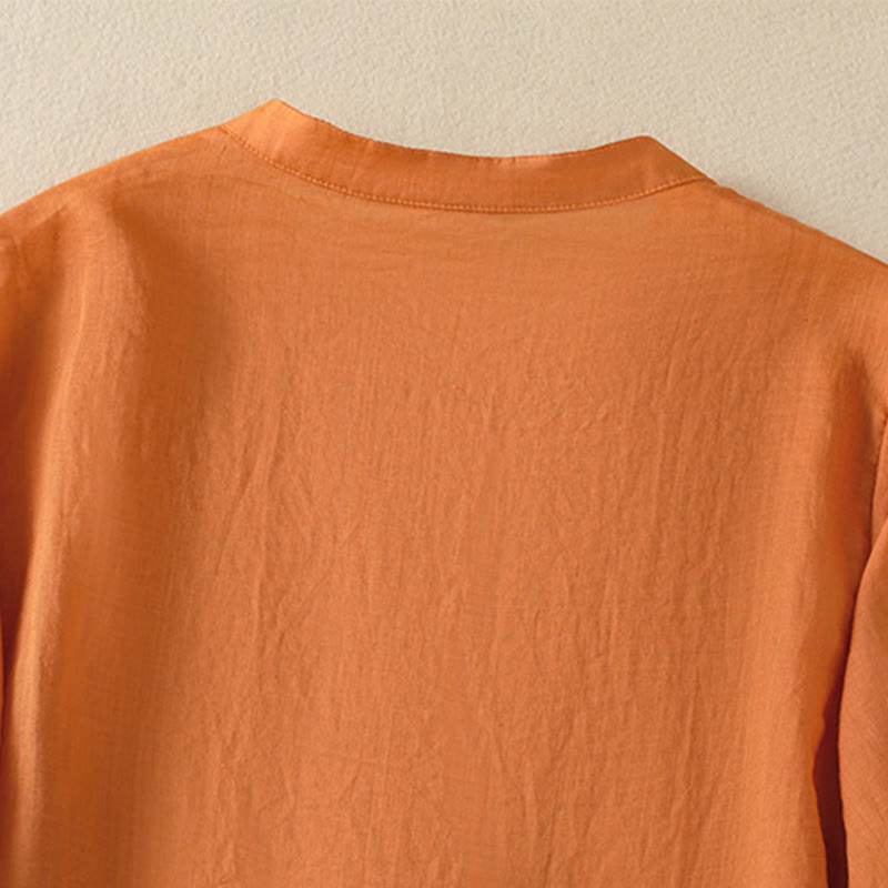 Chemise en coton à manches mi-longues et boutons brodés de fleurs roses et de Buddha Stones pour femme - image 28