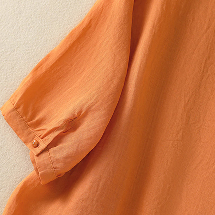 Chemise en coton à manches mi-longues et boutons brodés de fleurs roses et de Buddha Stones pour femme - image 29