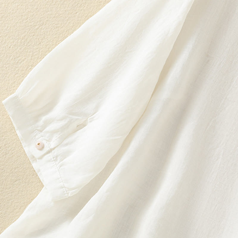 Chemise en coton à manches mi-longues et boutons brodés de fleurs roses et de Buddha Stones pour femme - image 38