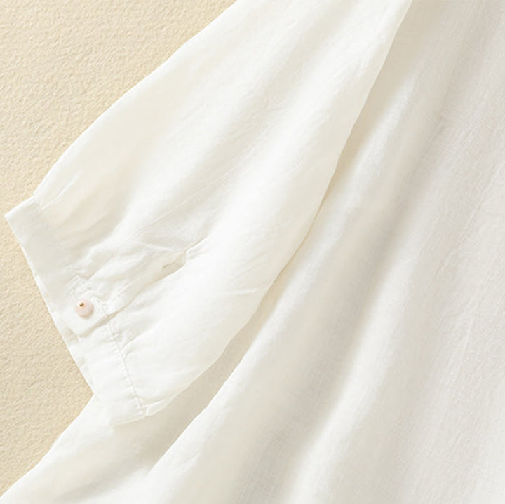 Chemise en coton à manches mi-longues et boutons brodés de fleurs roses et de Buddha Stones pour femme - image 38