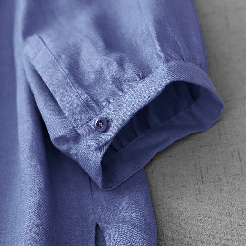 Chemise en coton à col ras du cou et manches trois-quarts pour femme, motif Buddha Stones uni, boutonné et plissé - image 7