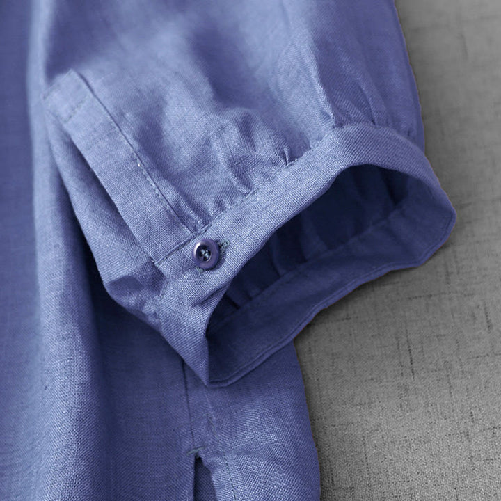 Chemise en coton à col ras du cou et manches trois-quarts pour femme, motif Buddha Stones uni, boutonné et plissé - image 7