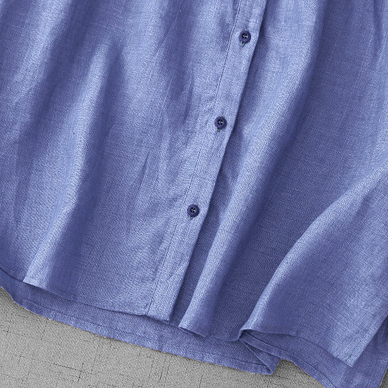 Chemise en coton à col ras du cou et manches trois-quarts pour femme, motif Buddha Stones uni, boutonné et plissé - image 5