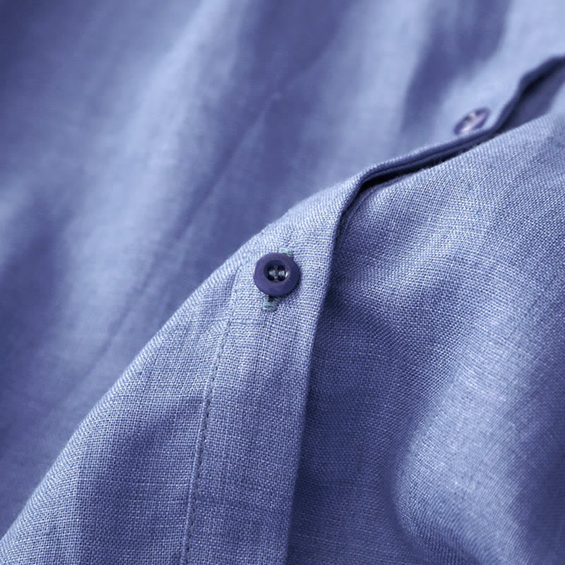 Chemise en coton à col ras du cou et manches trois-quarts pour femme, motif Buddha Stones uni, boutonné et plissé - image 6