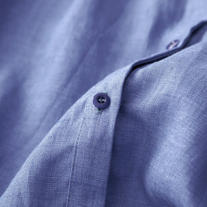 Chemise en coton à col ras du cou et manches trois-quarts pour femme, motif Buddha Stones uni, boutonné et plissé - image 6