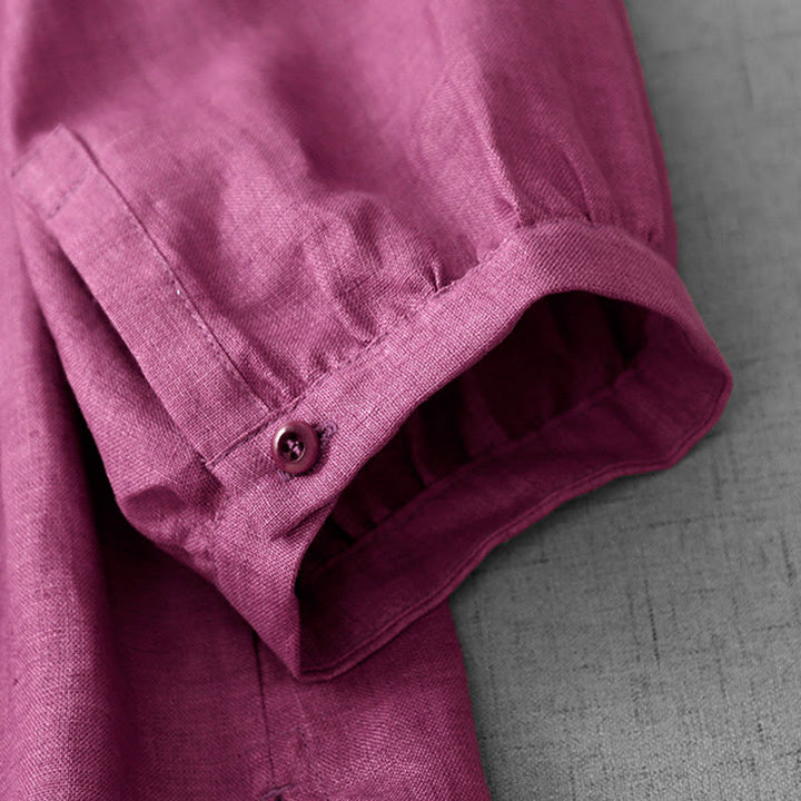 Chemise en coton à col ras du cou et manches trois-quarts pour femme, motif Buddha Stones uni, boutonné et plissé - image 12