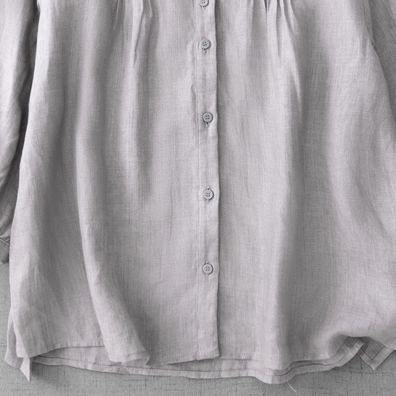 Chemise en coton à col ras du cou et manches trois-quarts pour femme, motif Buddha Stones uni, boutonné et plissé - image 26