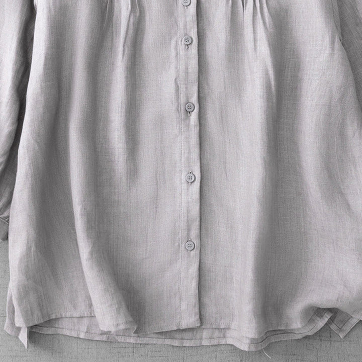 Chemise en coton à col ras du cou et manches trois-quarts pour femme, motif Buddha Stones uni, boutonné et plissé - image 26