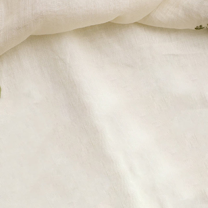 Chemise en coton Buddha Stones à fleurs et feuilles vertes brodées, col ras du cou et manches trois-quarts pour femme - image 6