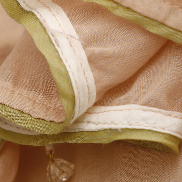 Chemise en coton Buddha Stones à fleurs et feuilles vertes brodées, col ras du cou et manches trois-quarts pour femme - image 17